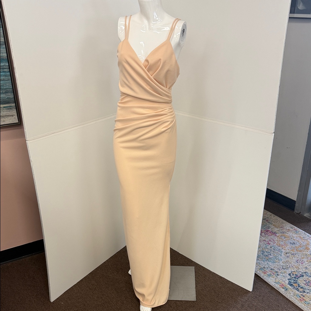 Pia Gladys Perey Elegant Light Blush Maxi Crepe Dress Nwt
